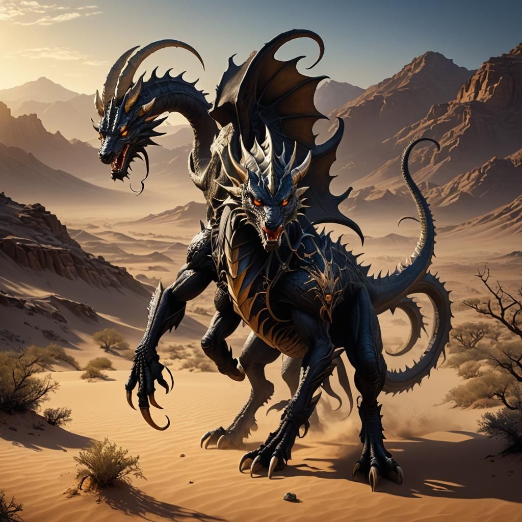Dragon-Displacer Beast Hybrid in Arid Desert