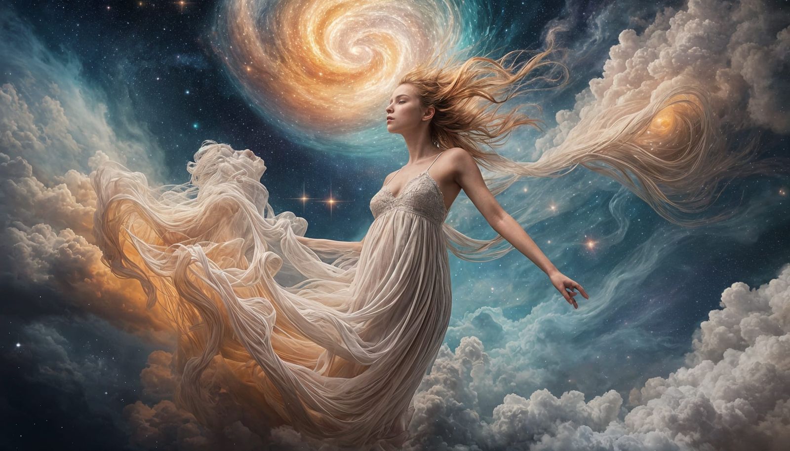 Ethereal Being Sculpting Clouds Among Stars