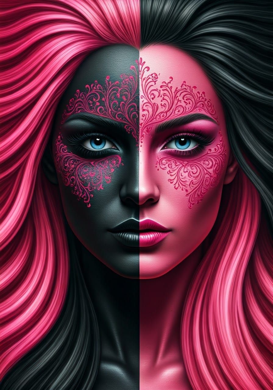 Striking Split-Face Portrait in Avant-Garde Style