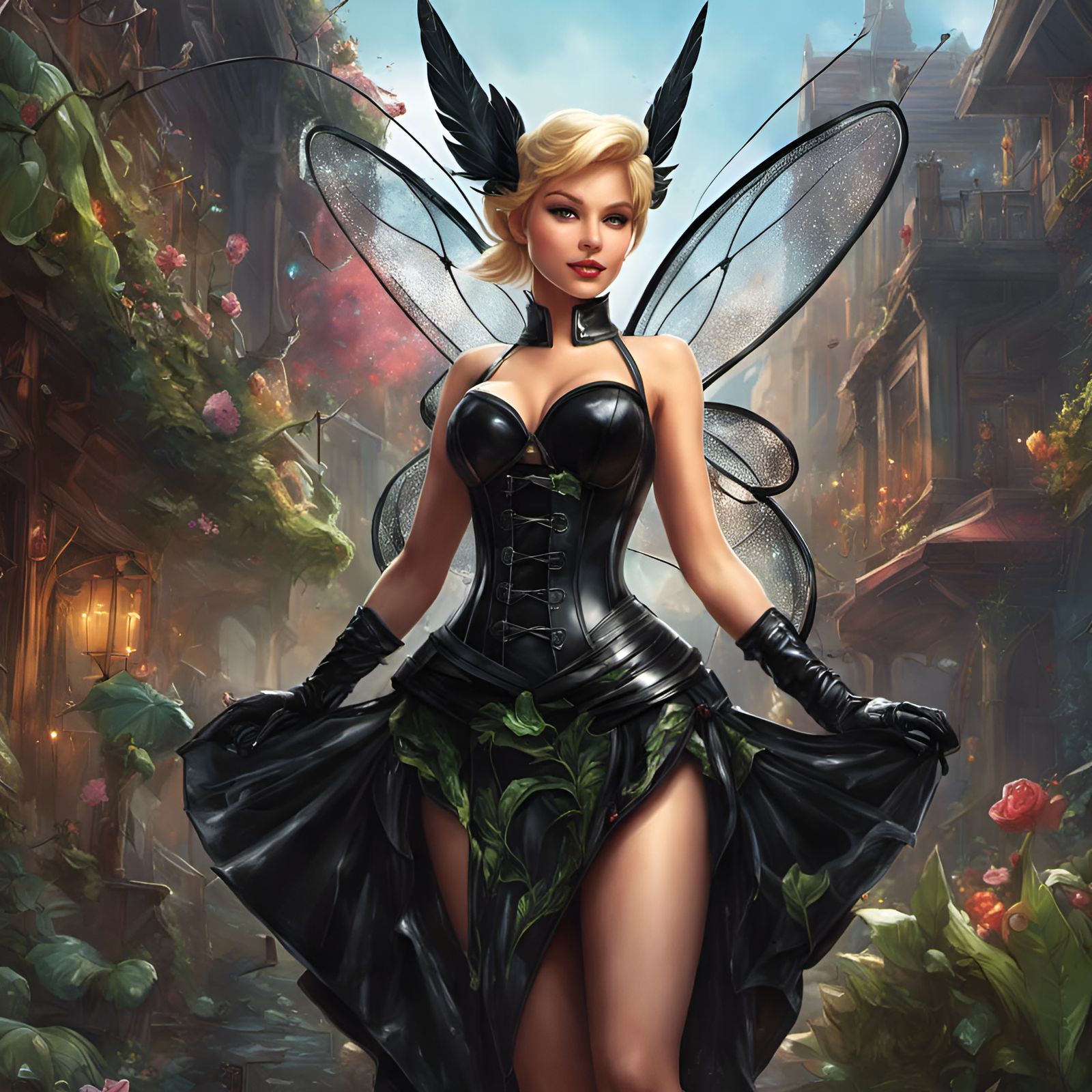 Tinkerbell in Latex Corset: Hyperdetailed Fantasy Art