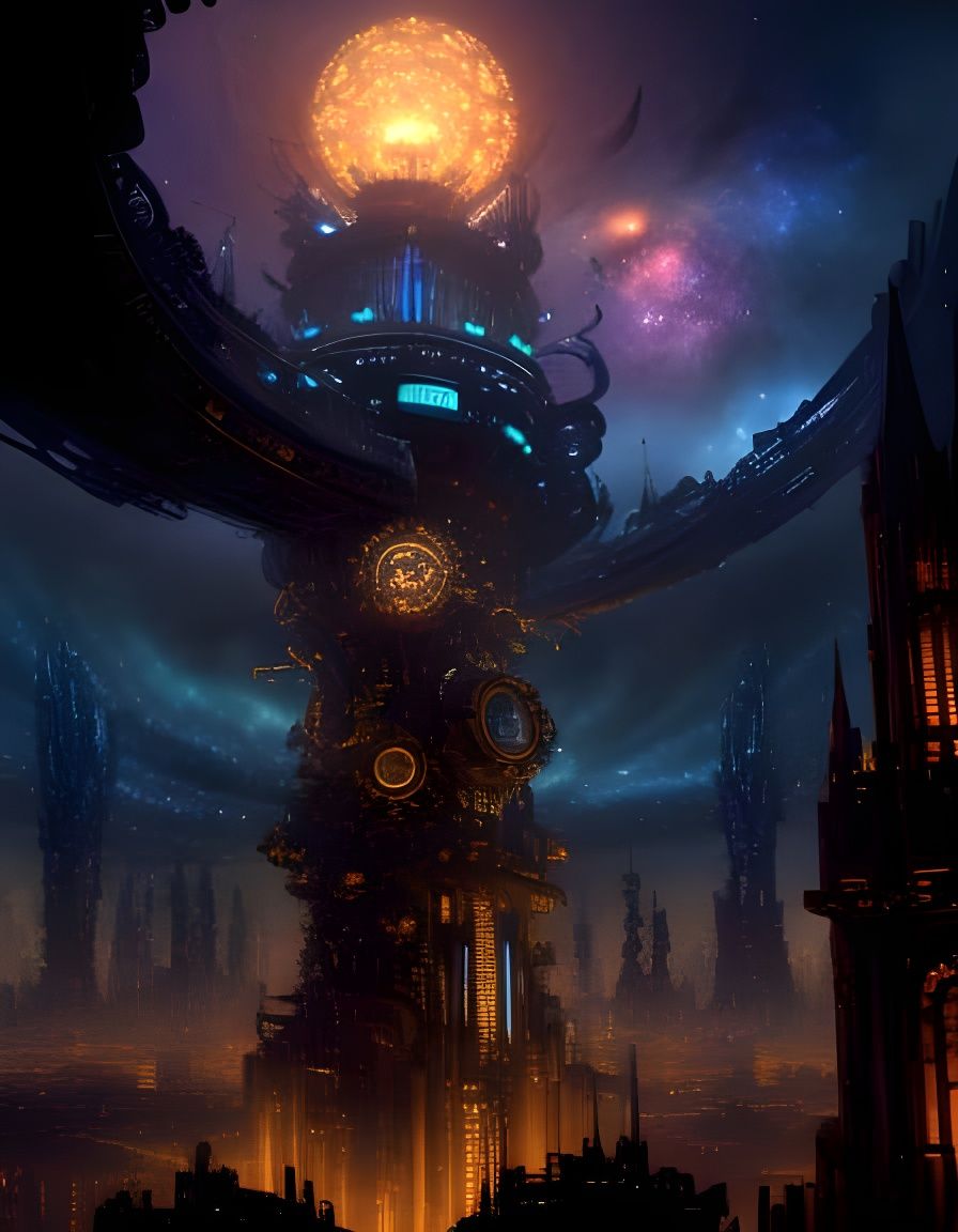 Futuristic Cyberpunk Cityscape Under Starry Sky