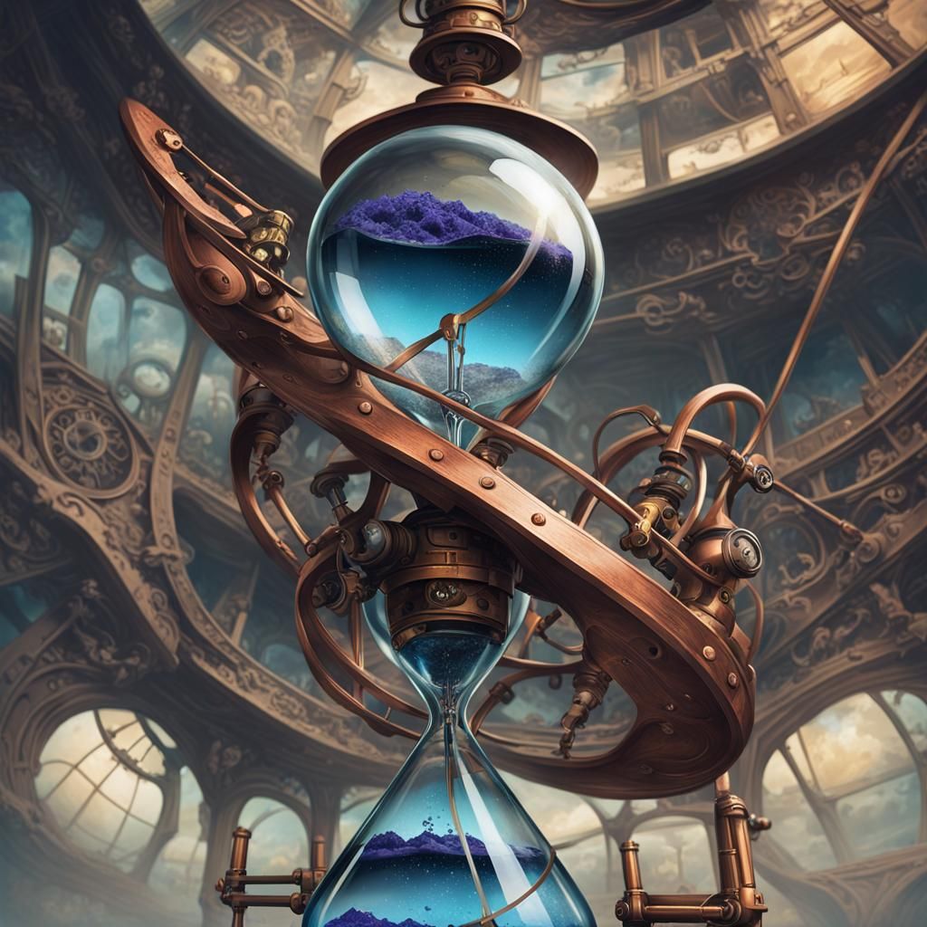 Surreal Hourglass in Steampunk Style on Canvas