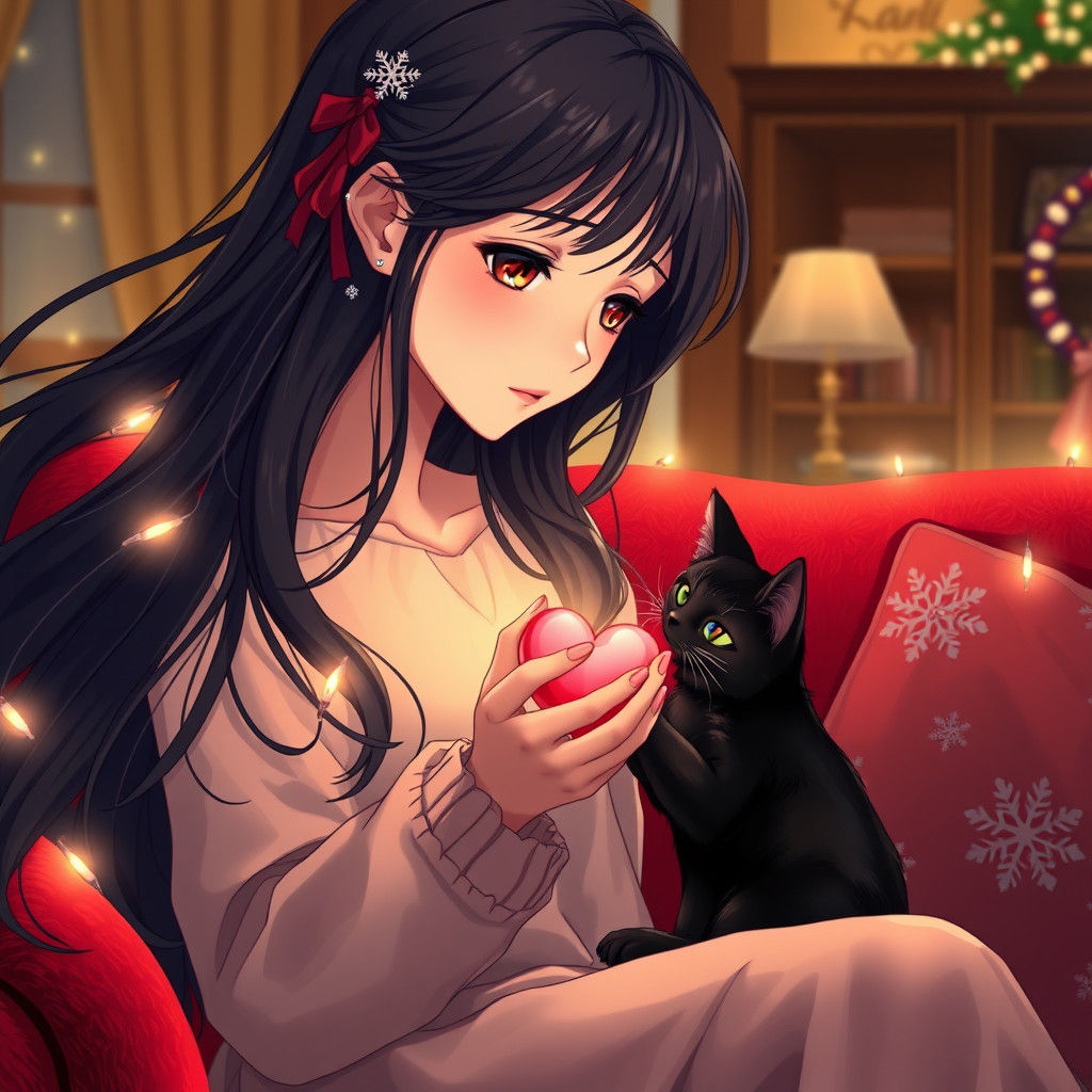 Sorrowful Woman with Glowing Heart in Anime Style