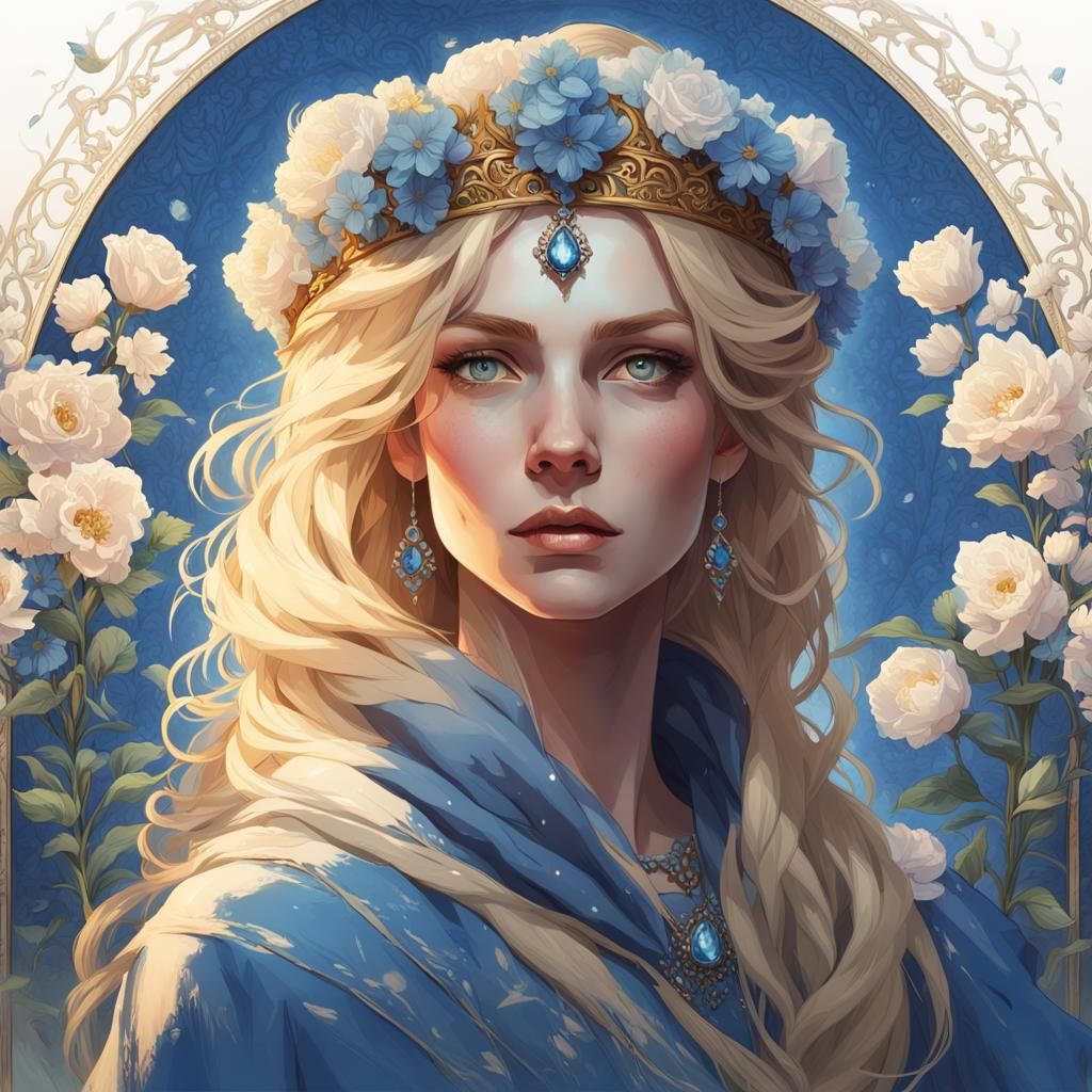 Elegant Blonde Woman with Diamond Aviary, Art Nouveau