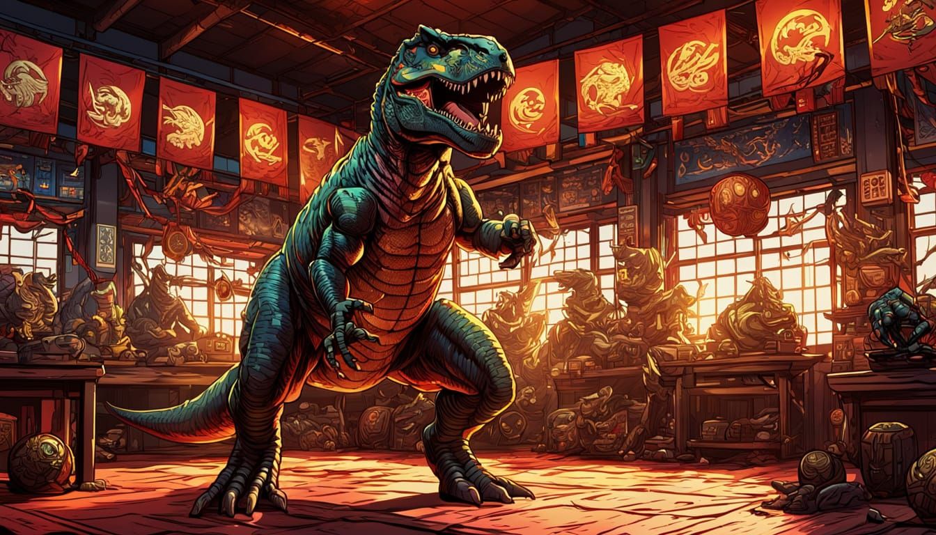 T-Rex Martial Artist in Comic Book Style