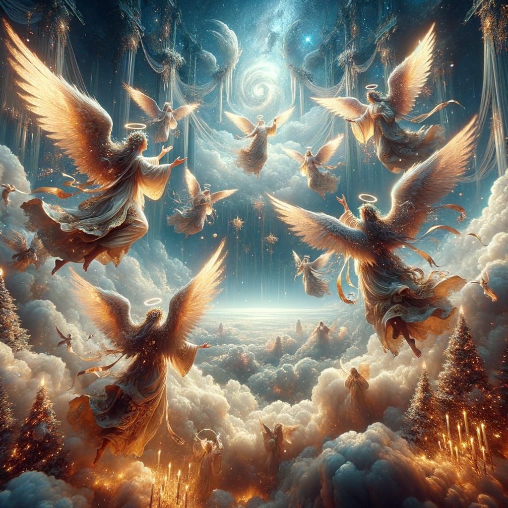 Angelic Christmas Celebration in Detailed Matte Painting Sty...