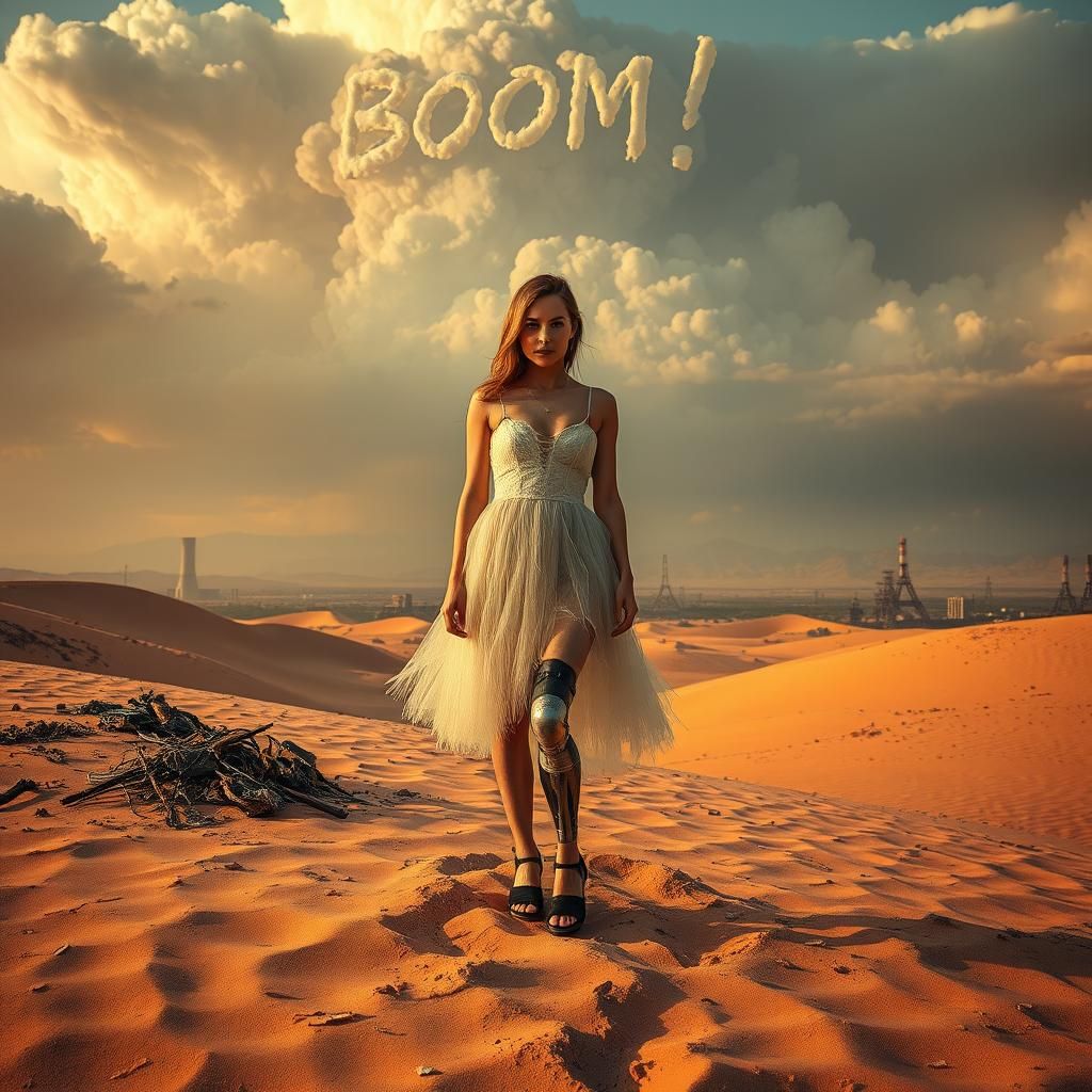 Dystopian Desert: Woman with Prosthetic Leg Posing