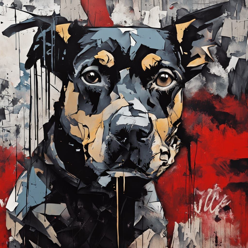 Boy and Dog Neo-Primitivist Art in Basquiat Style