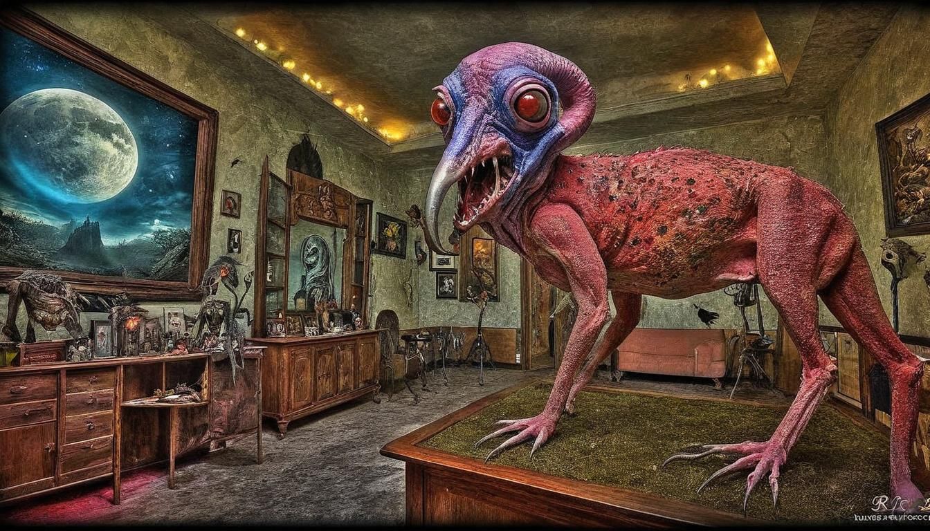 Cryptid Taxidermy in Surrealist Visionary Dreamscape