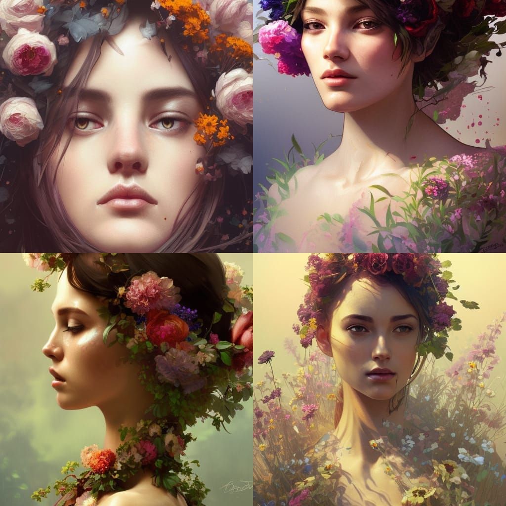 Floral Woman Portrait in Hyperdetailed Style