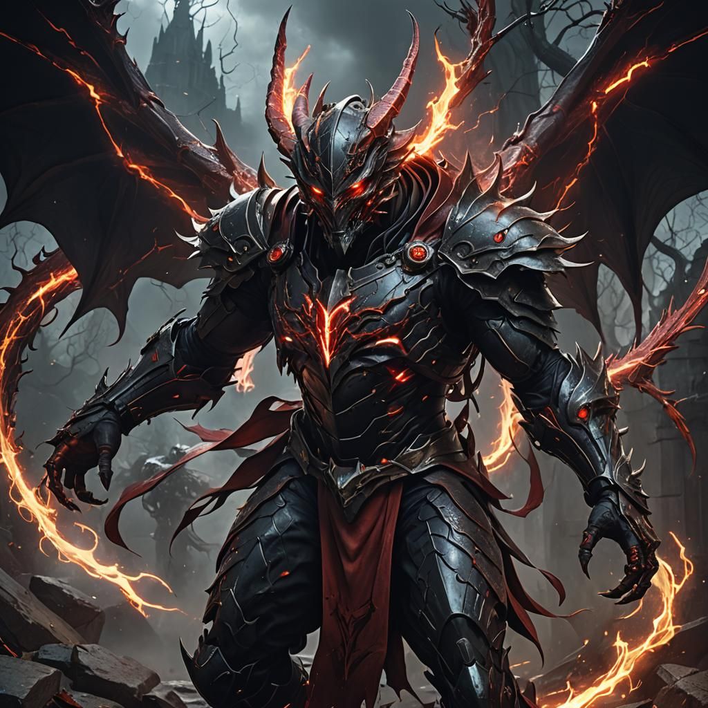 Dark God in Demon Suit with Red Lightning