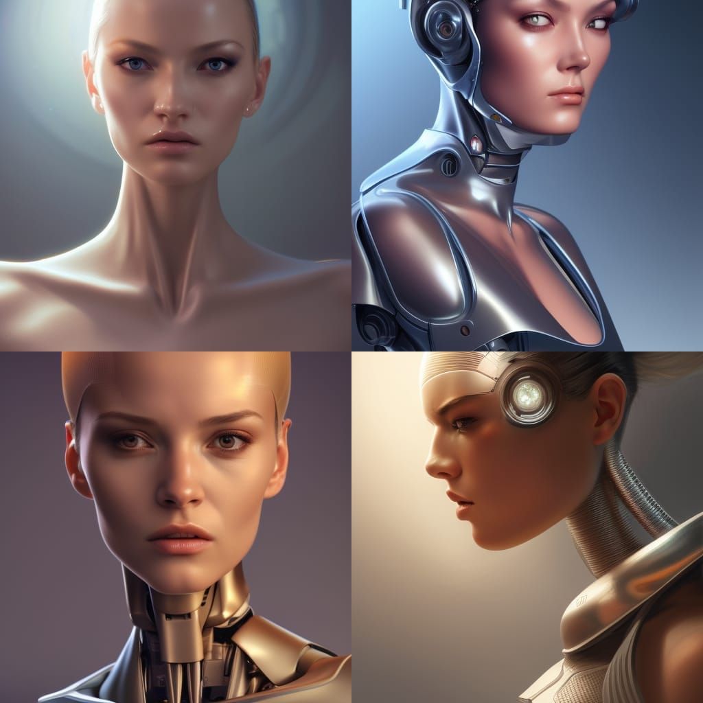 Futuristic Female Robot Portrait in Hyperrealistic 3D