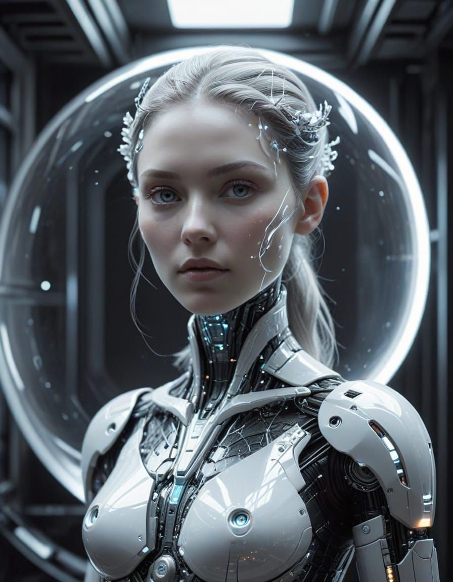 Minimalist Sci-Fi Movie Poster: Porcelain Humanoid in Pastel...