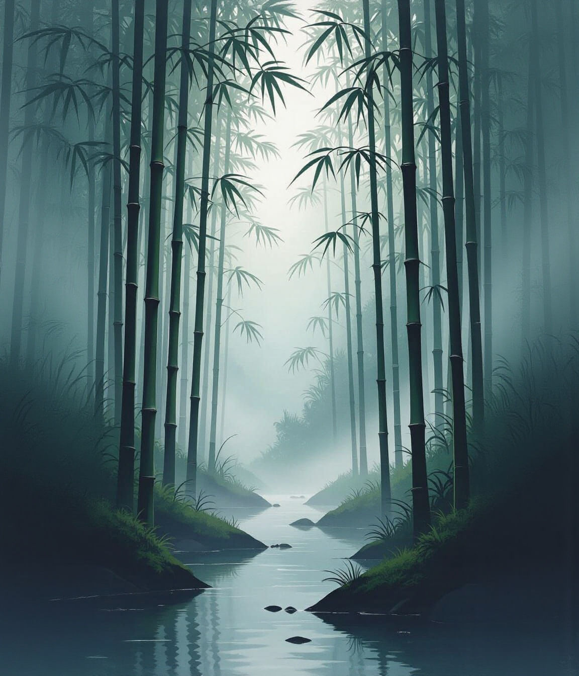 Misty Bamboo Forest Inspired by Hokusai
