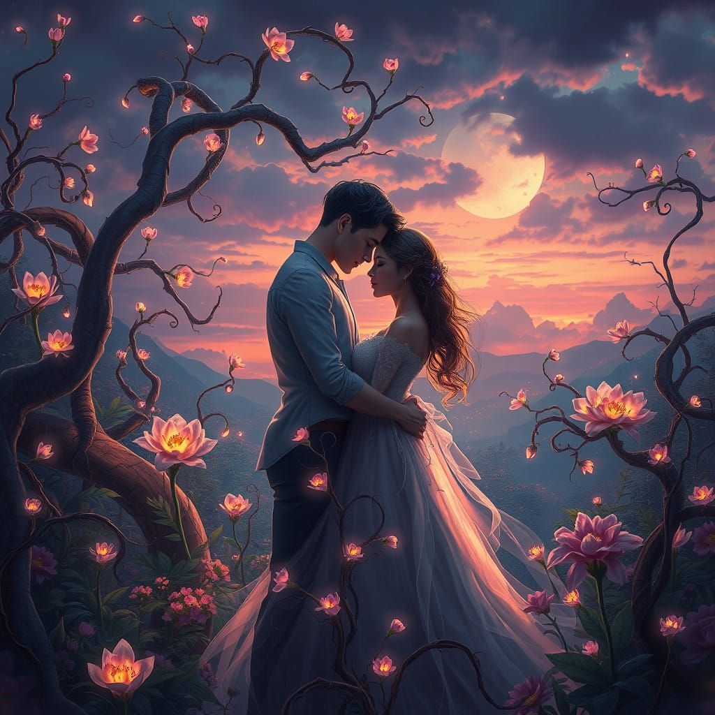 Tender Lovers in a Vibrant Dreamscape