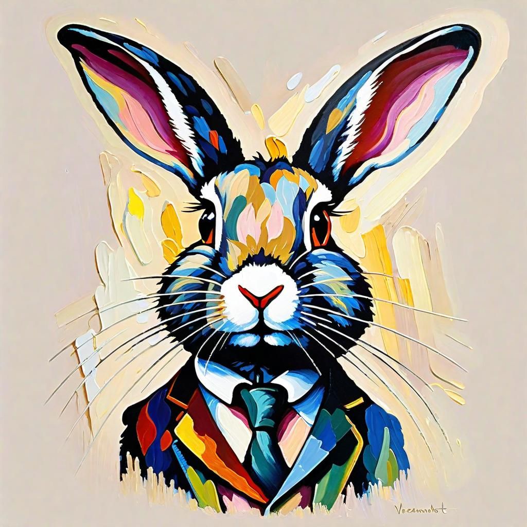 Rabbit in Waistcoat as Impasto Oil Painting