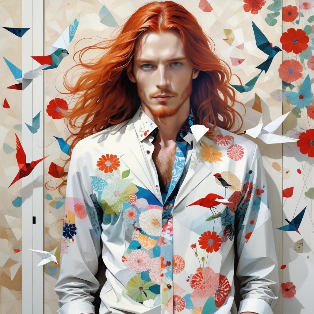 Handsome Red-Haired Male Illustration in Surreal Style