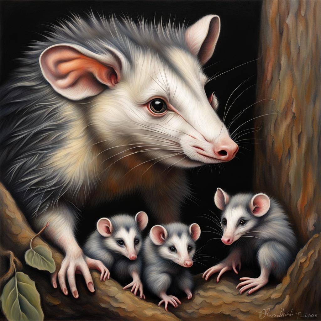 Opossum with Babies