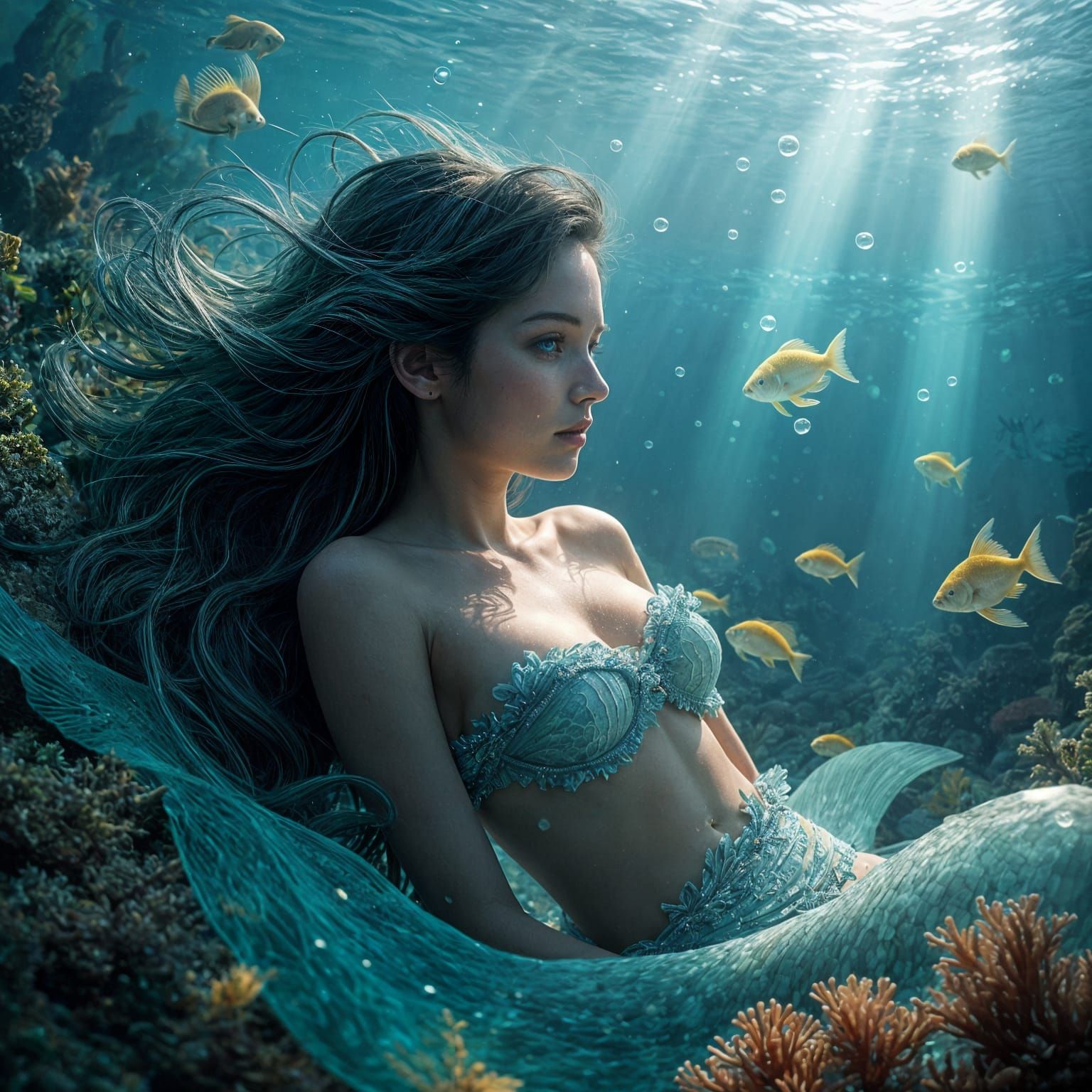 Ethereal Mermaid in Vibrant Coral Reefs