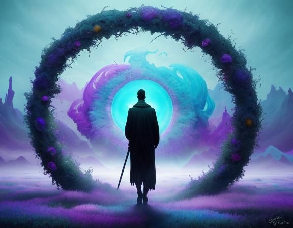 Vibrant Surreal Dreamscape with Shimmering Portal