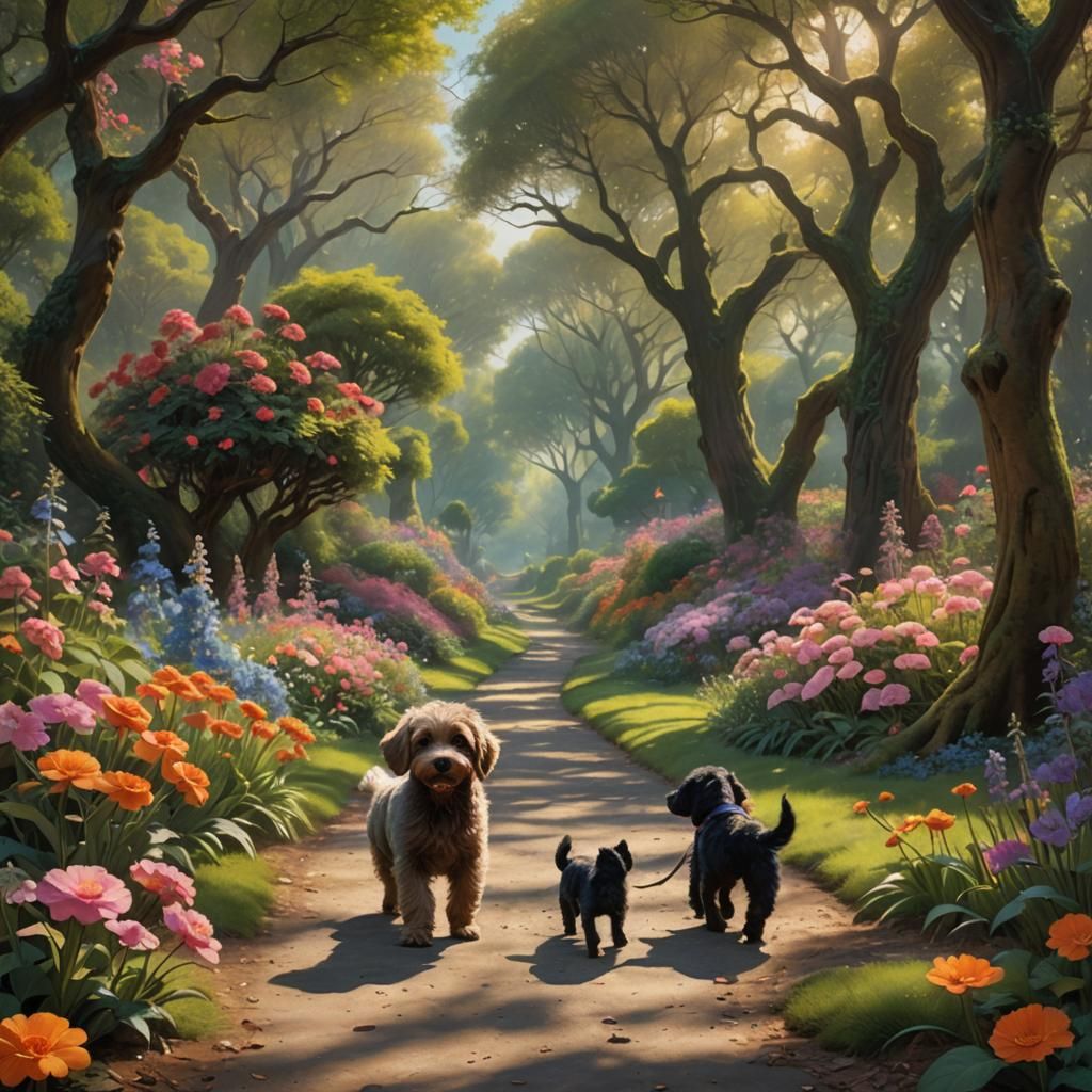 Enchanted Park Stroll: Puppy and Child in Harmony