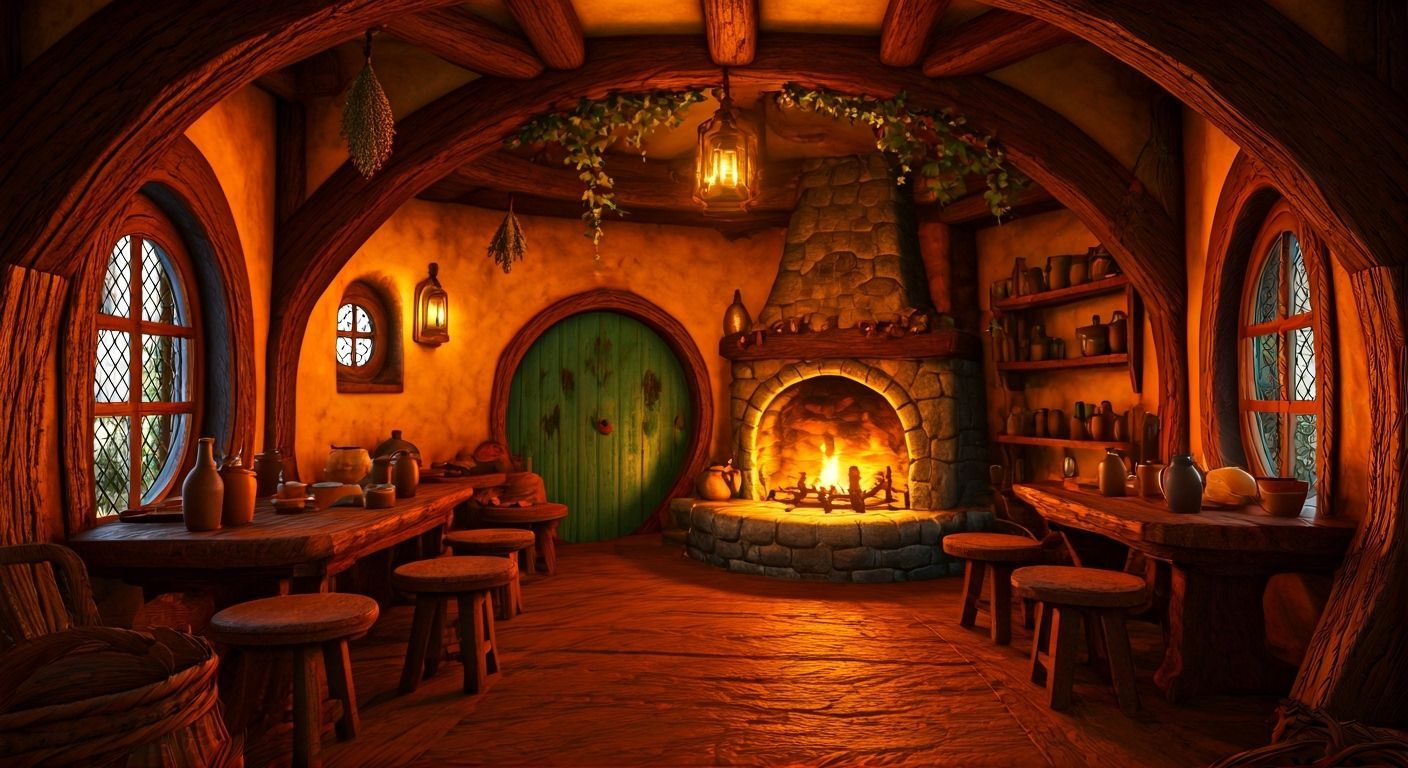 Cozy Hobbit Tavern Interior: Warm & Inviting Ambiance