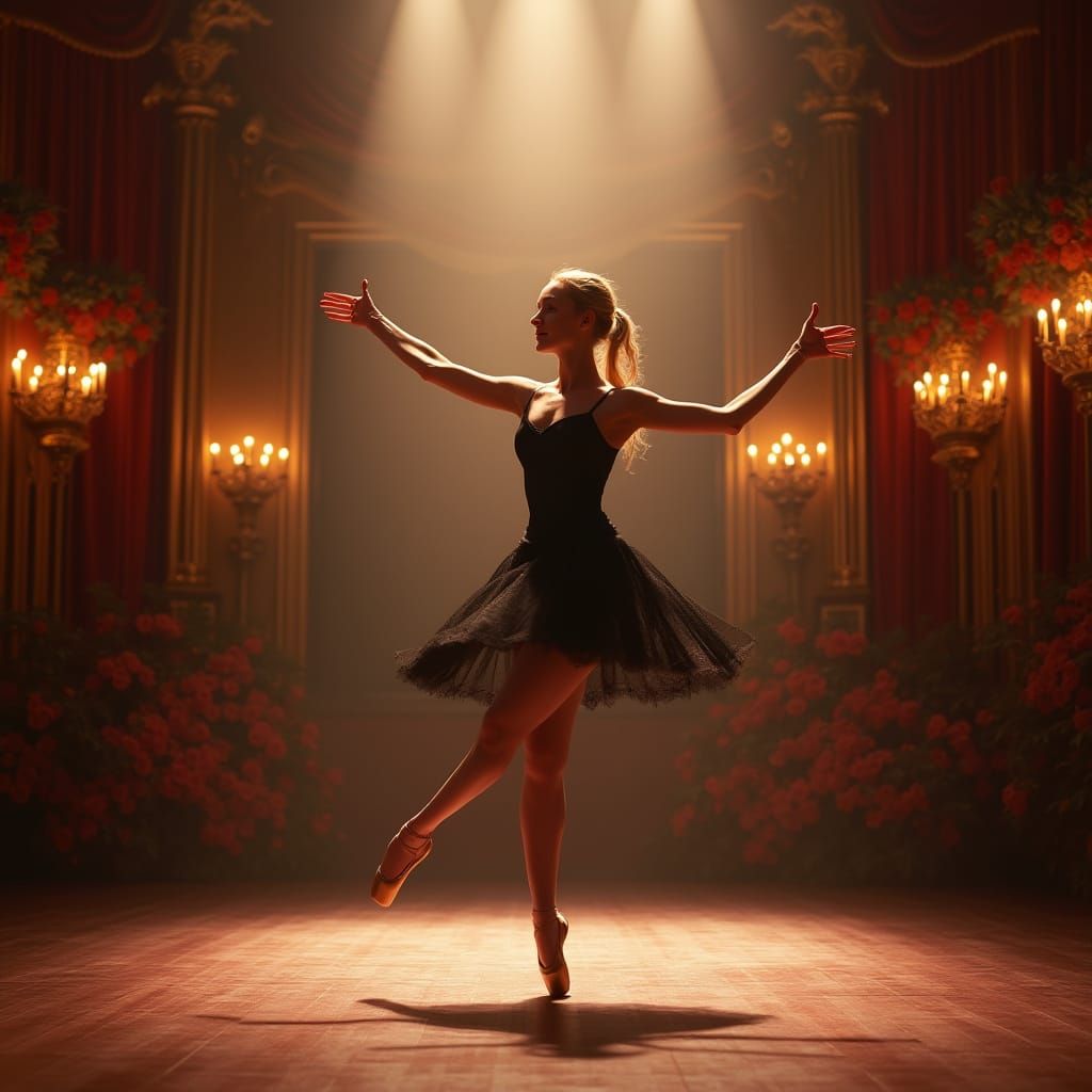 Young Ballet Dancer Pirouettes on Opulent Stage