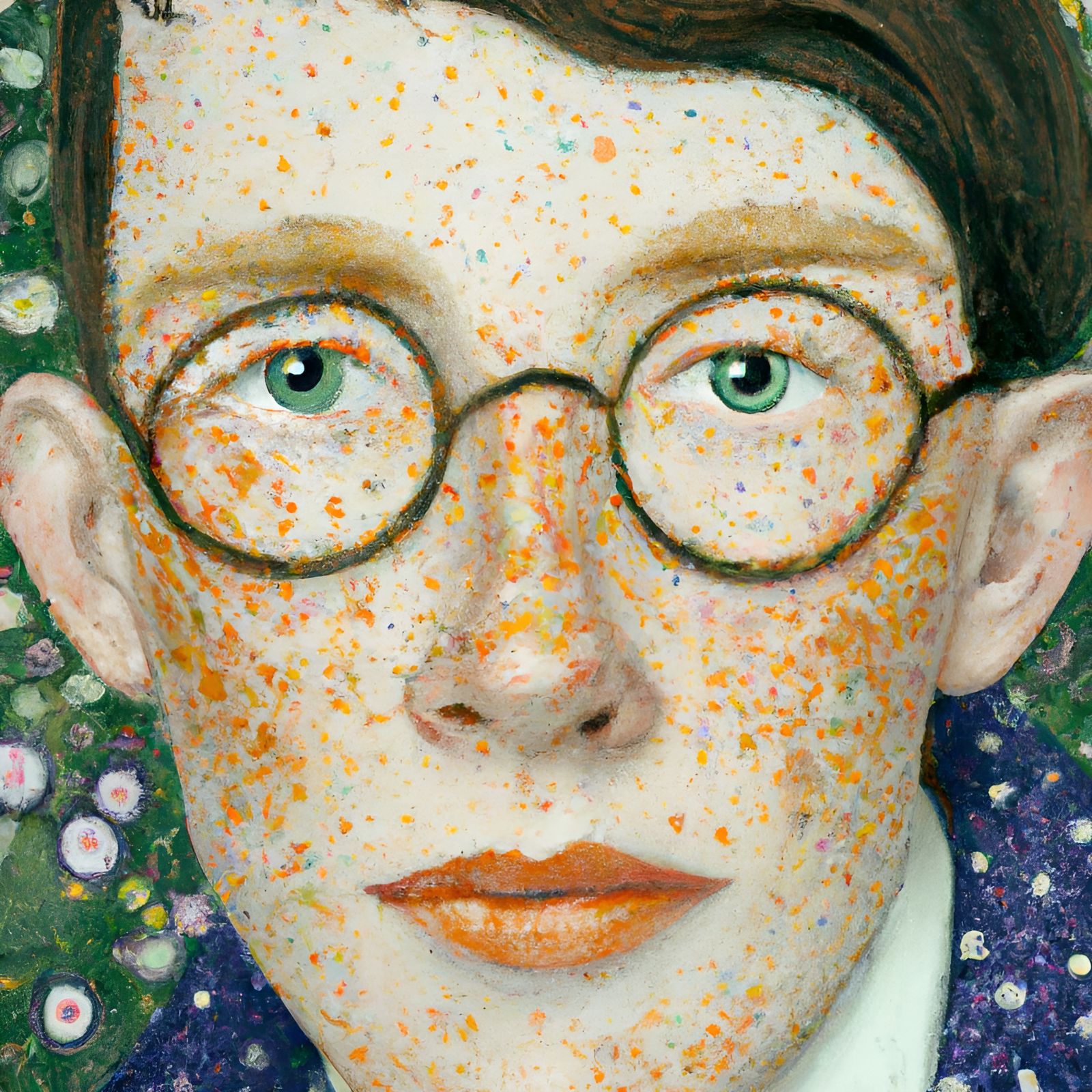 Freckled Man with Glasses in Pointillist Style