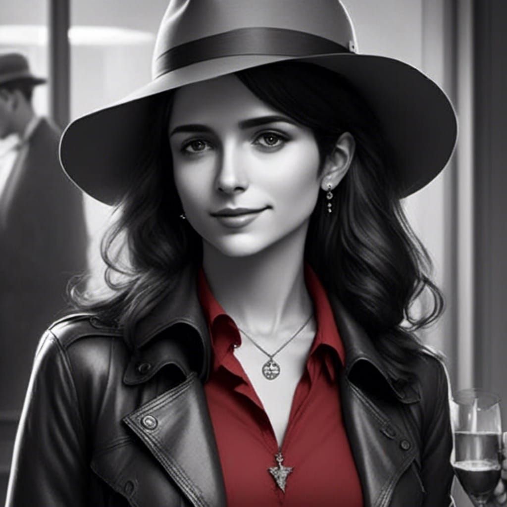 Woman in Red Dress at Reception, Hyperrealistic Photo