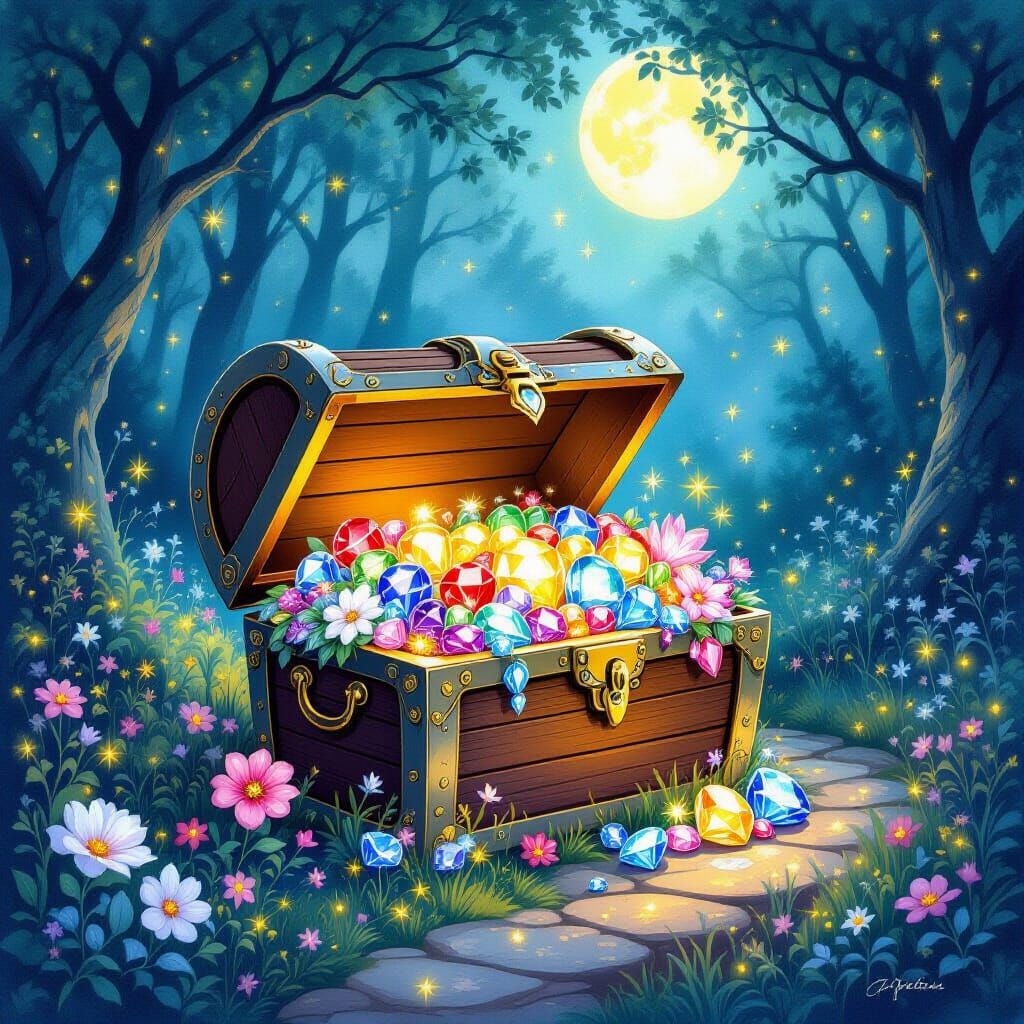Enchanted Treasure Chest in Moonlit Forest
