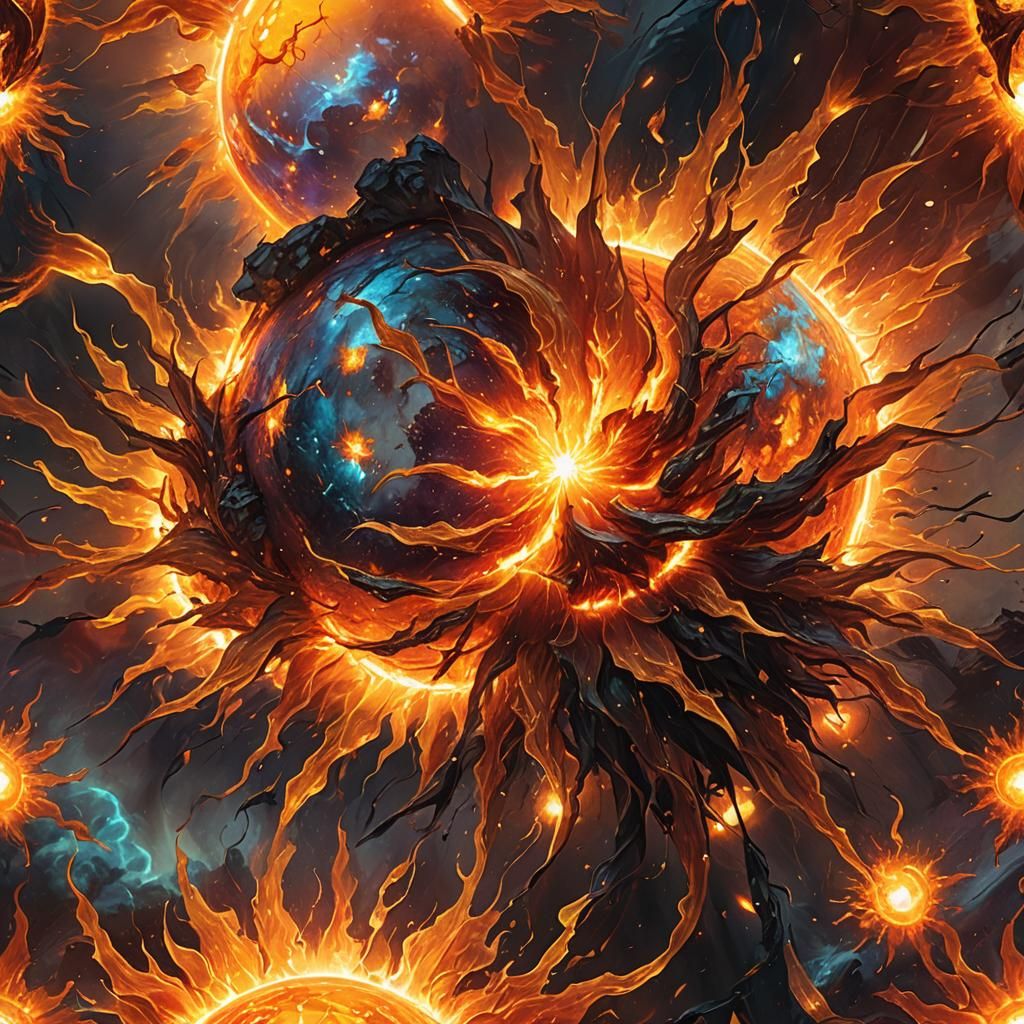 Fiery Sun Surface with Solar Flares: Fantasy Art