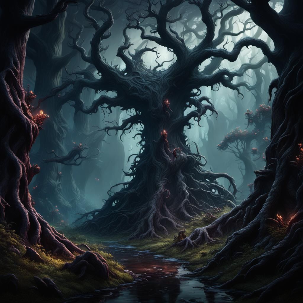 Dark Demonic Forest in Detailed Matte Painting