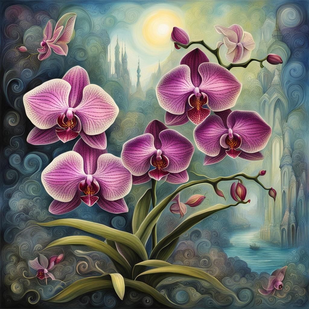 Ethereal Orchid in a Romantic Fantasy Landscape