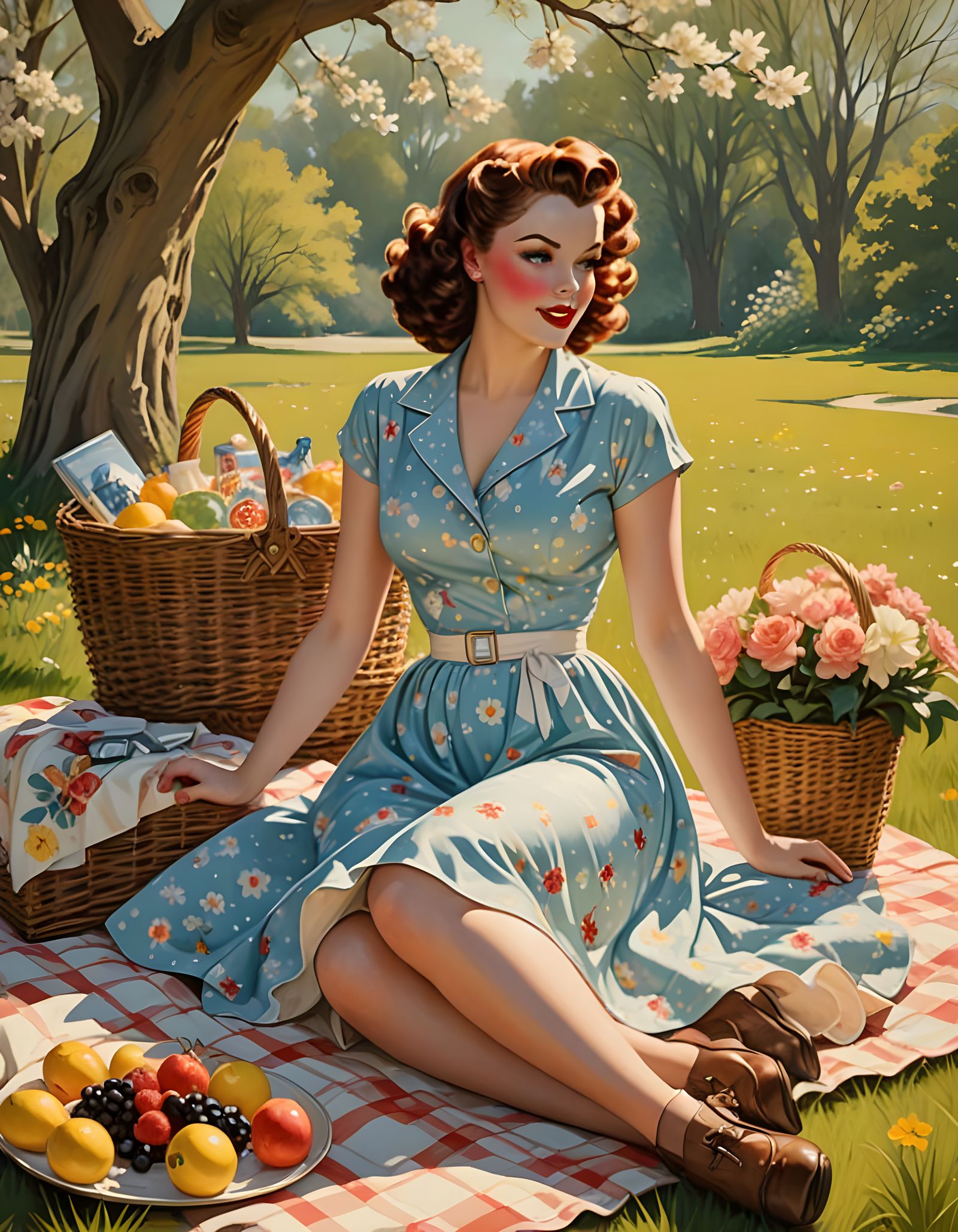 Sultry Pinup Beauty at a Vintage Spring Picnic