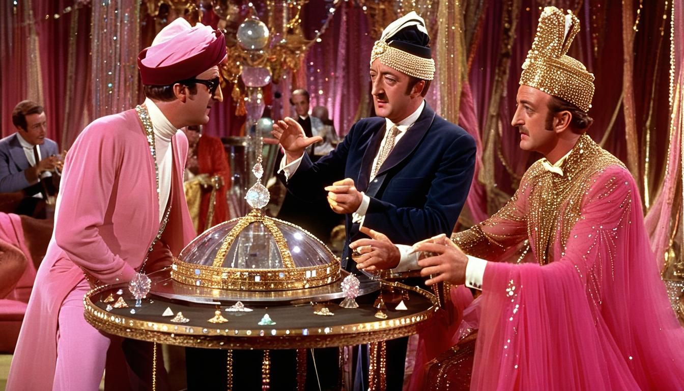 Peter Sellers and David Niven in Bejeweled Tent