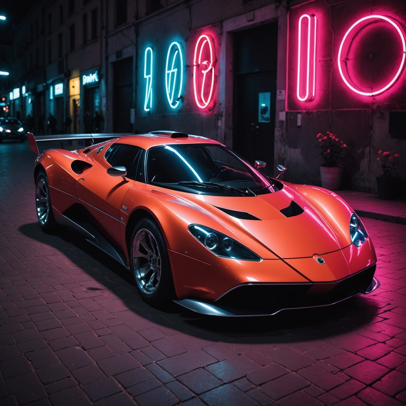 Neon Lancia Stratos Zero Concept with Rose Background