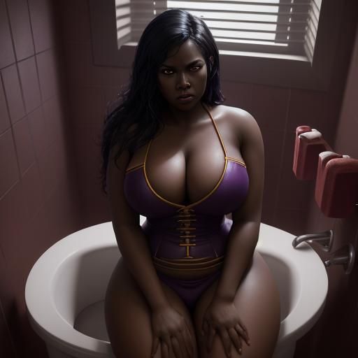 Cartoon Woman Groaning on Toilet Seat