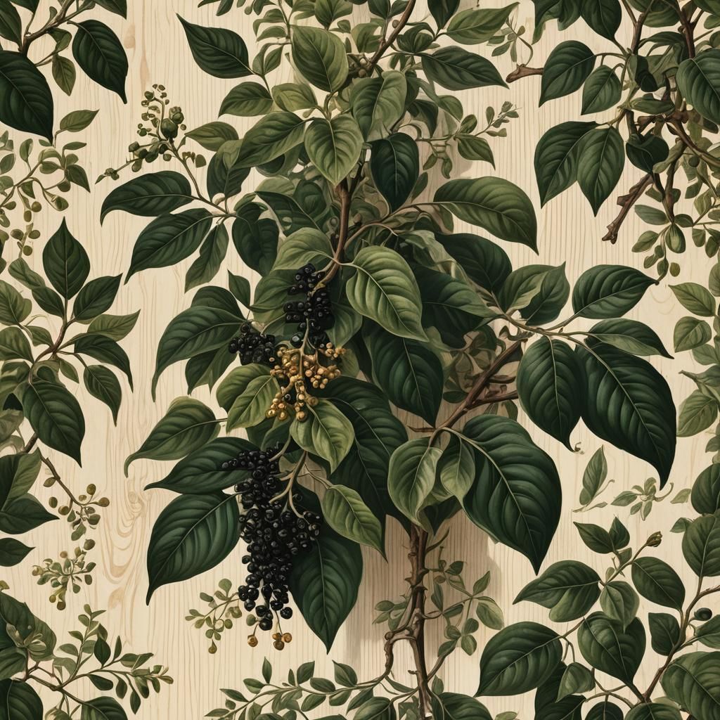 Botanical Art of a Thriving Black Pepper Plant
