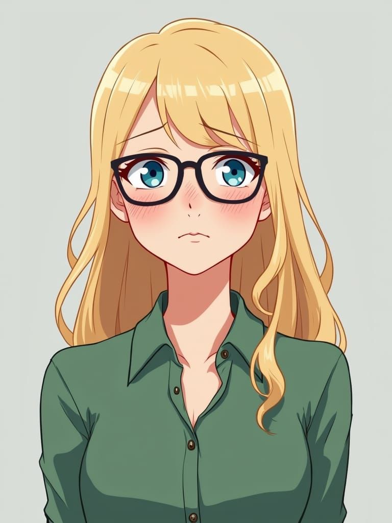 Elegant Woman in a Somber Mood, Anime Portrait