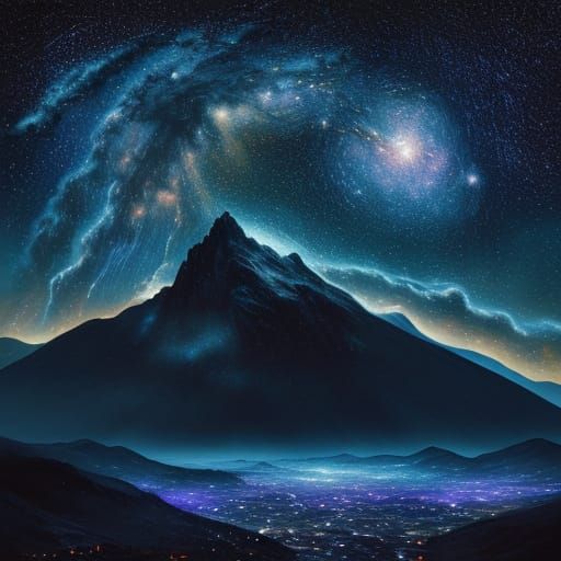 Vivid Starry Night Sky Over Silhouetted Mountains