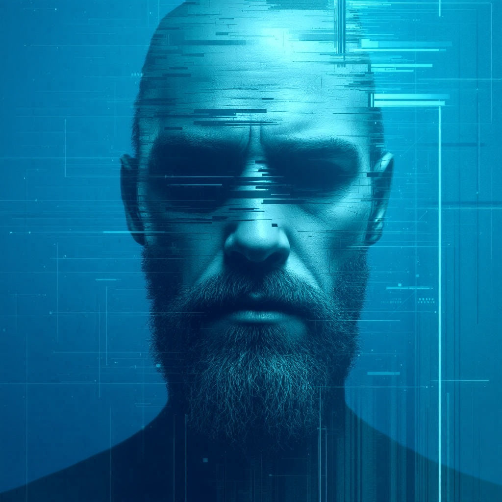 Glitch-Inspired Monochromatic Portrait in Cyberpunk Style