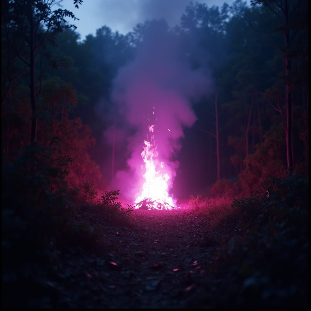Violet Fire in Abandoned Pit Cinematic Film Still
