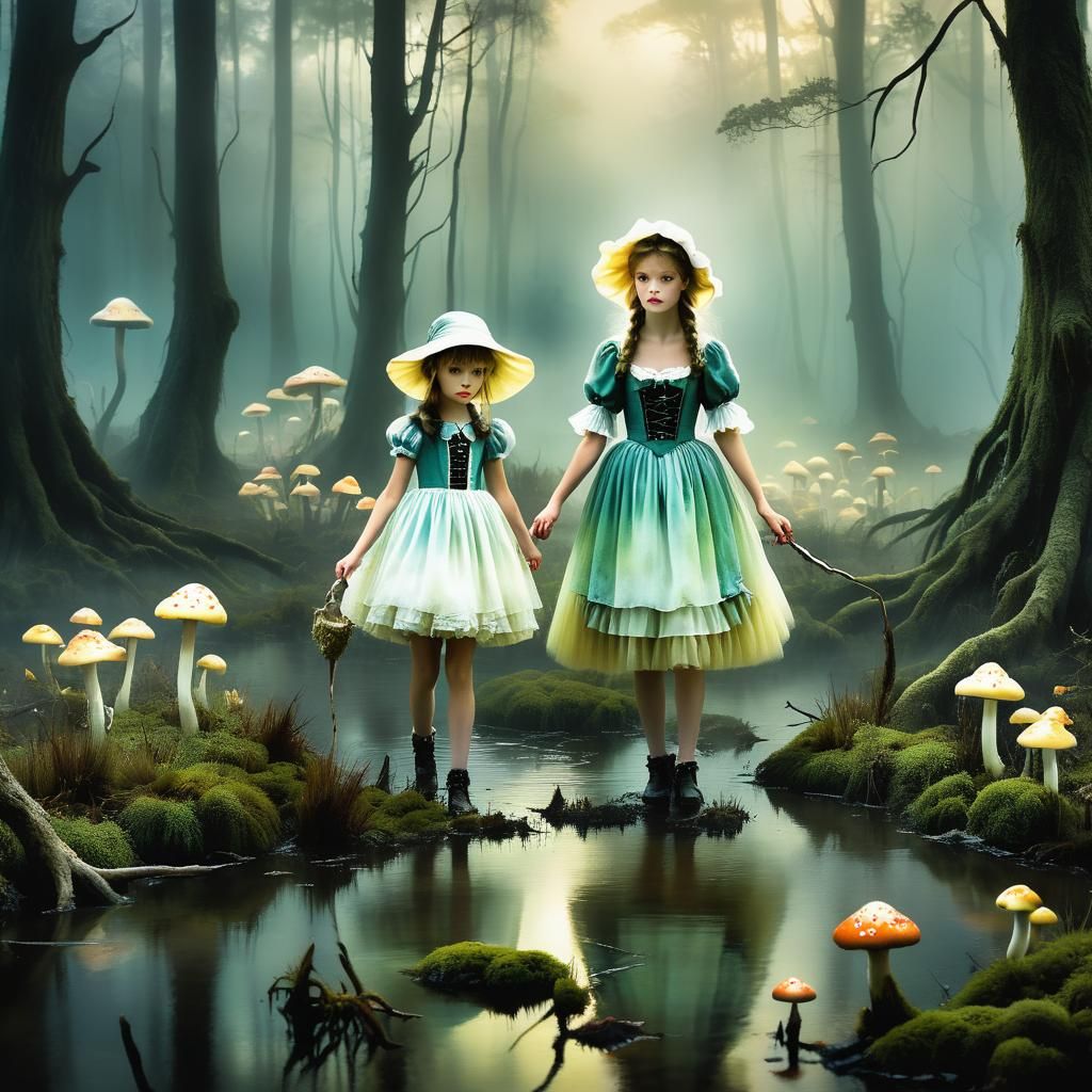 Little Bo-Peep and Swamp Monster in Watercolor