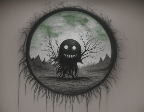 Creepy Monster Drawn by Child Under Full Moon