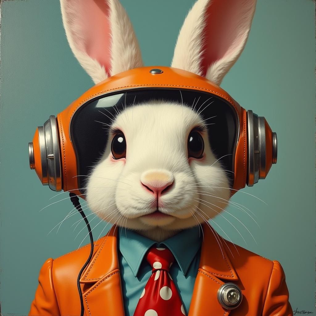 Rabbit Portrait in Retro-Futuristic Oil Painting Style