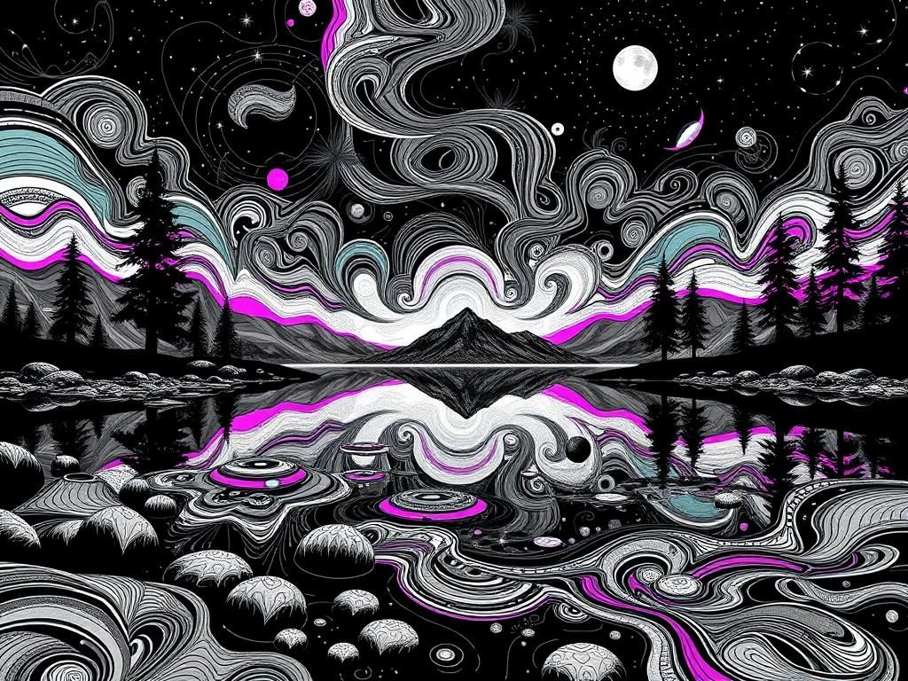 Abstract Fairy Lake in Black and White