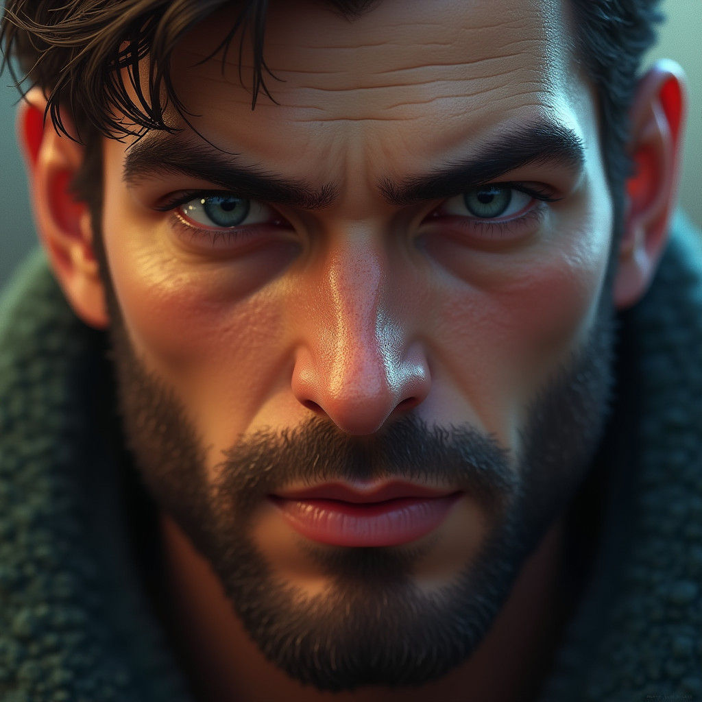 Expressive Male Portrait with Dramatic Lighting