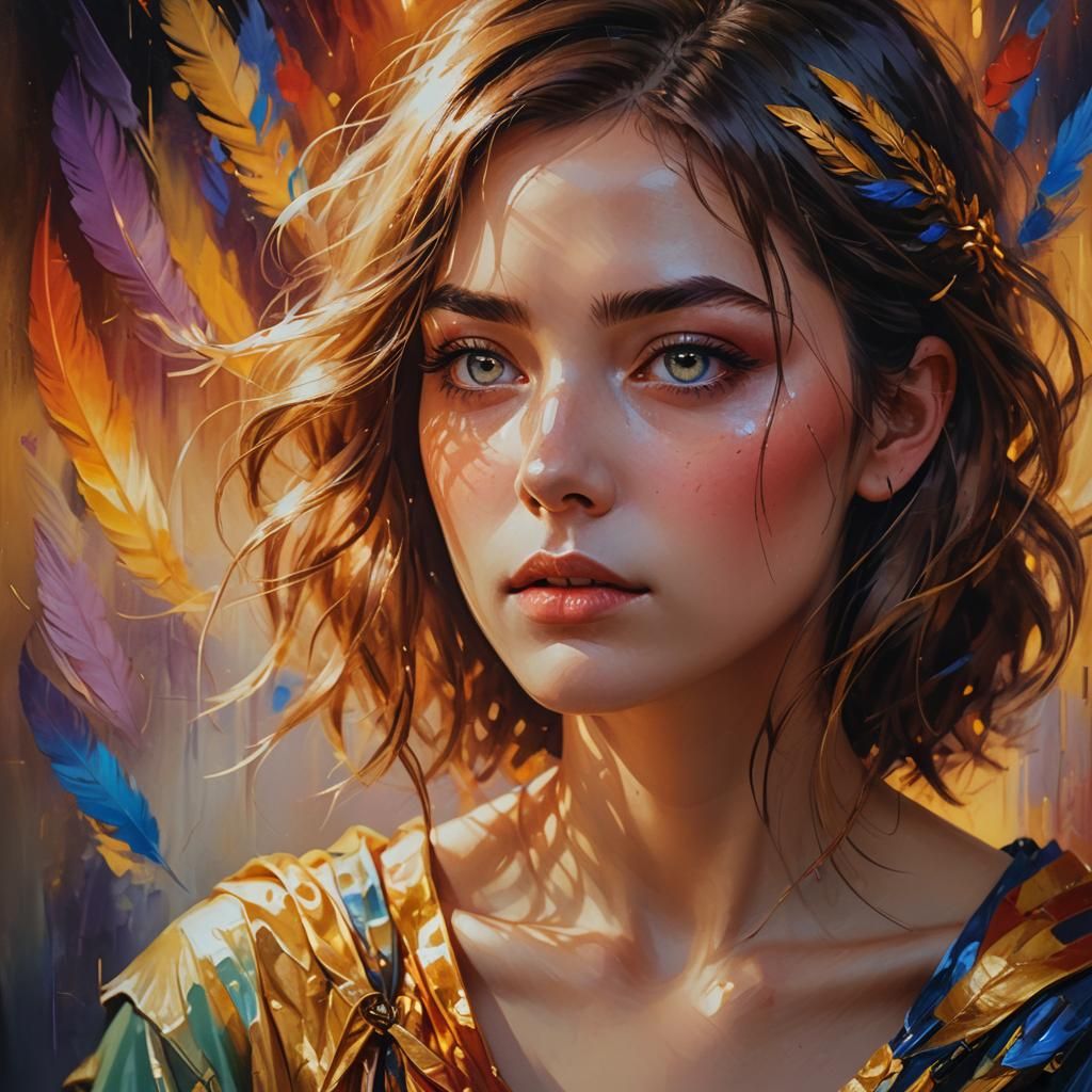 Intense Gaze: A Surreal Portrait in Vibrant Oil