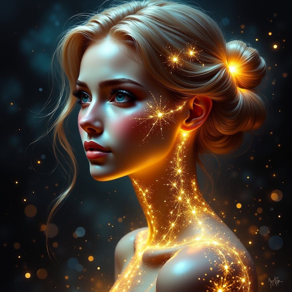 Scandinavian Woman with Glowing Runes in Digital Art