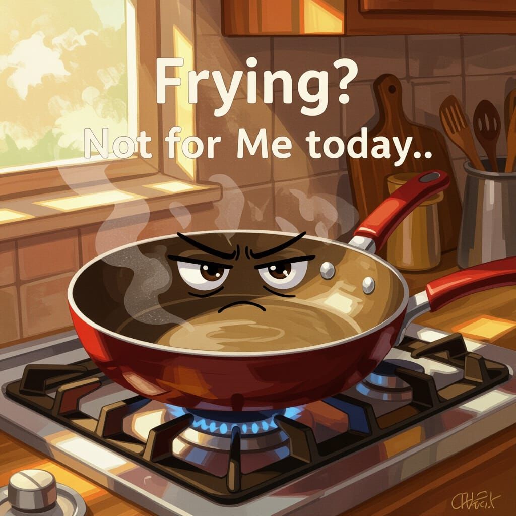 Frustrated Frying Pan Refuses to Cook in Warm Kitchen Light